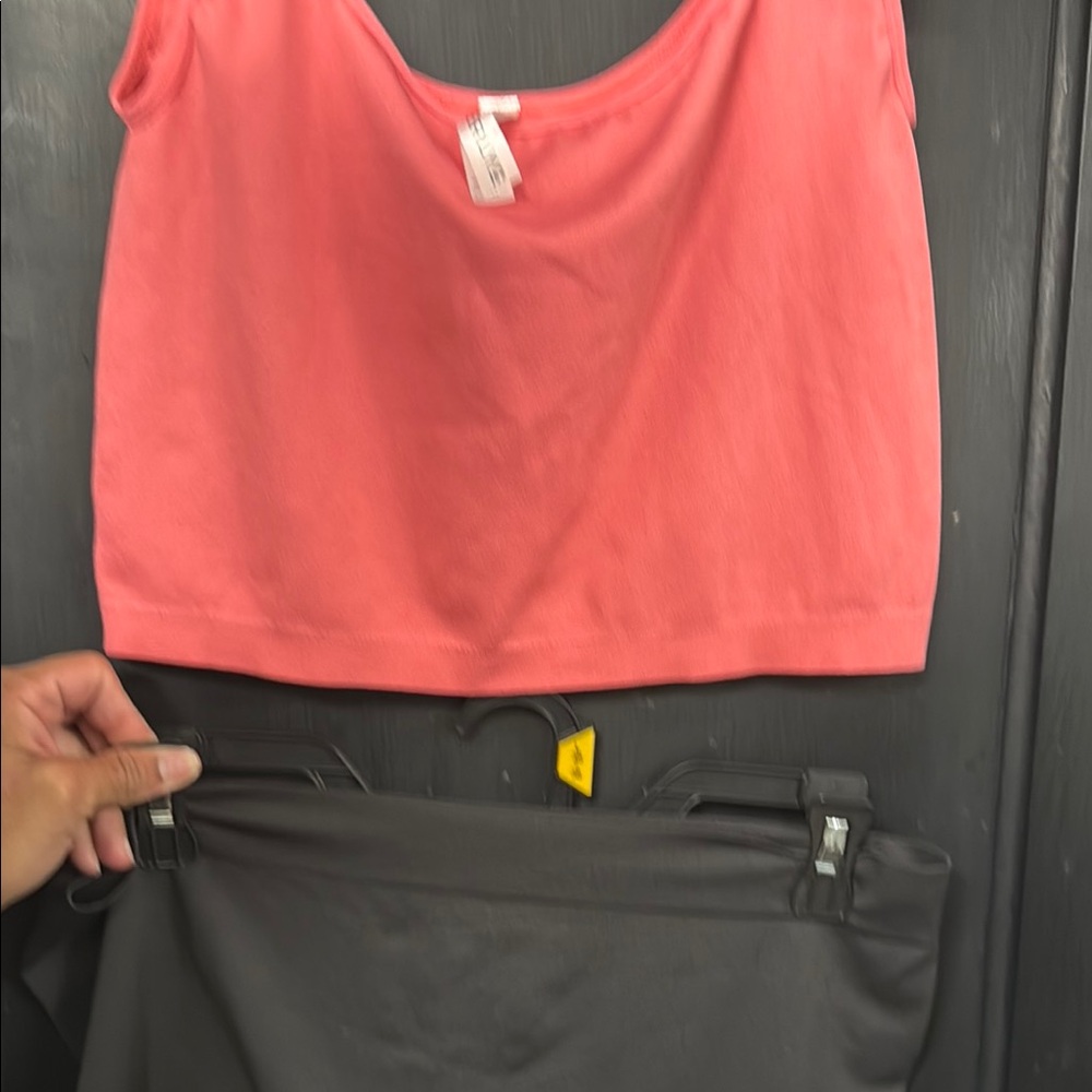 Coral Tank Top and Gray Skirt Set